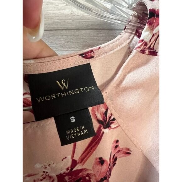 Worthington Womens Floral Print Blouse Pink & Burgundy 3/4 Sleeve Small - Picture 5 of 7